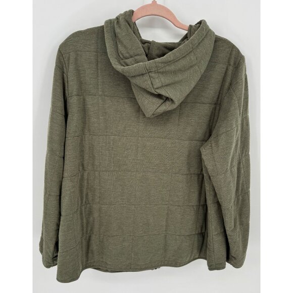 Sigrid Olsen Olive Green Quilted Zip-Up Hoodie Jacket With Drawstring Hood - Picture 3 of 9